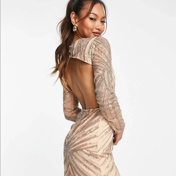 Asos Design Asos Rose Gold Sequin Dress ASOS Dresses Asos Design  Embellished Wrap Maxi Dress In